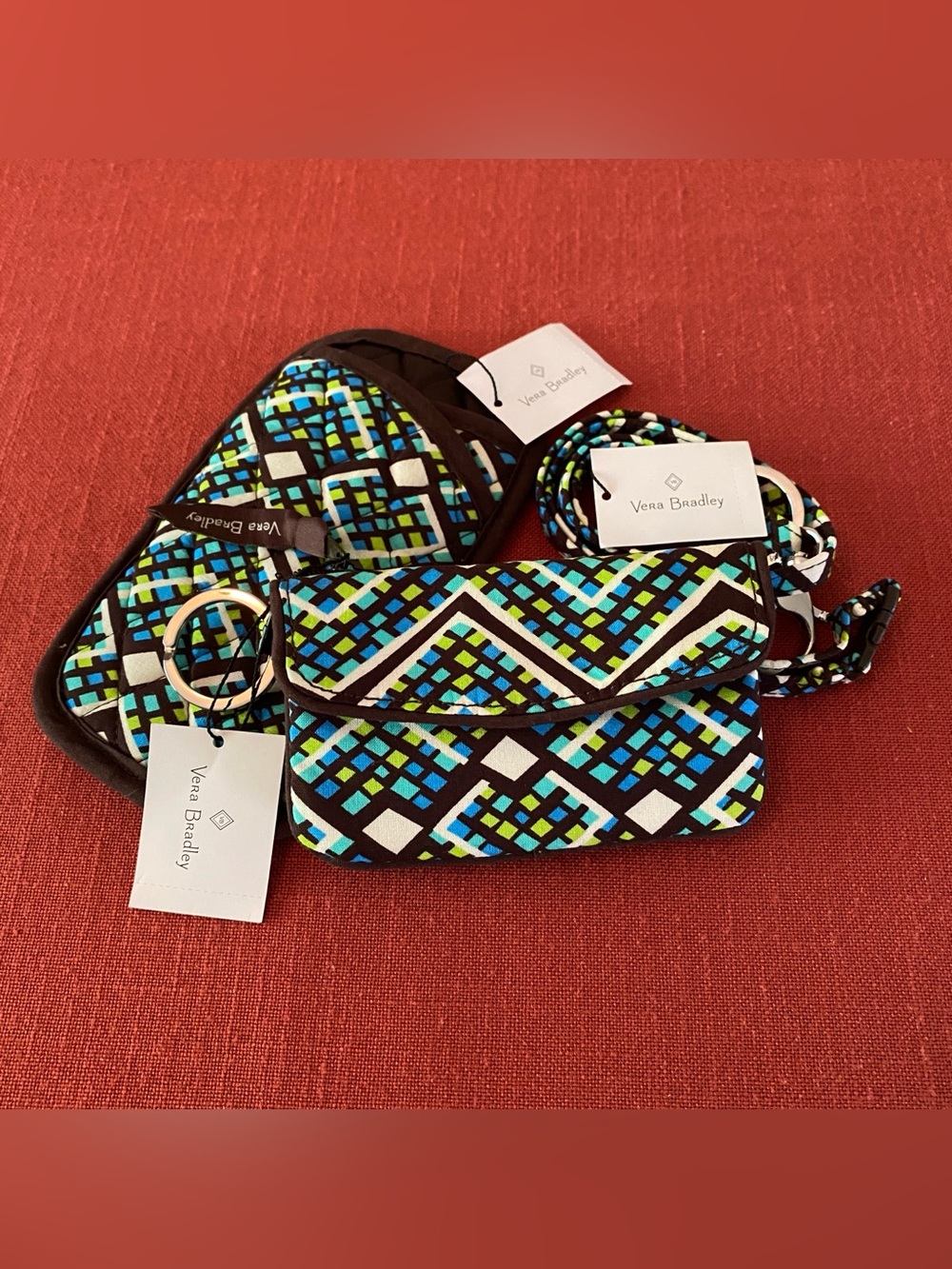Vera Bradley Rain Forest Lot Jen Zip ID Breakaway Lanyard Double Eye Case NEW